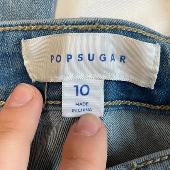 POPSUGAR Medium Wash Straight Leg High Rise Raw Hem Sz 10 W/ Tummy Control - Picture 3 of 8